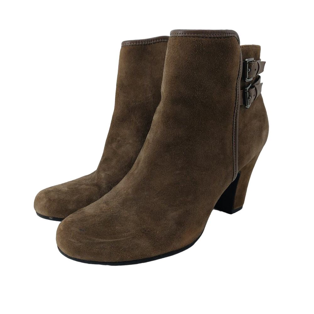 Sofft Womens Booties Suede Ankle Brown Heel buckle Zipper 8.5M